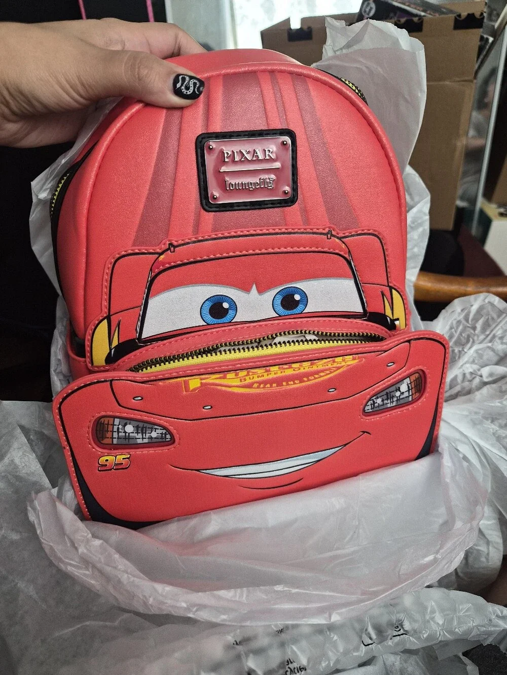 Loungefly Cars 20th Anniversary Lightning McQueen Cosplay Light-Up Mini Backpack